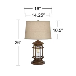 Franklin Iron Works Andreas Industrial Table Lamp 26" High Brown Metal With Nightlight LED And USB Charging Port Oatmeal Shade For Living Room Desk -Adesso Sales Store GUEST 30e5398d 8d45 4b7a 9408 c81680af6f99
