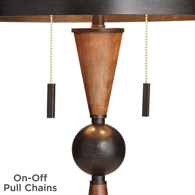 Franklin Iron Works Hunter Modern Rustic Farmhouse Table Lamp 29 3/4" Tall Cherry Wood Bronze Metal Double Drum Shade For Bedroom Living Room House 4 Franklin Iron Works Hunter Modern Rustic Farmhouse Table Lamp 29 3/4" Tall Cherry Wood Bronze Metal Double Drum Shade For Bedroom Living Room House - Image 4
