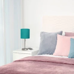 19.5" Bedside USB Port Feature Metal Table Desk Lamp Brushed Steel With Teal Fabric Shade - Creekwood Home -Adesso Sales Store GUEST 3157e3cc d388 4fa4 a041 6538919177d2