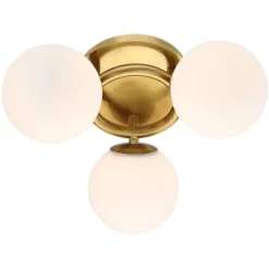 Possini Euro Design Modern Ceiling Light Flush Mount Fixture Brass 18" Wide 3-Light Frosted White Glass Globes Bedroom Living Room -Adesso Sales Store GUEST 3206f2f1 bd83 4ab8 ae4c 41ae1e86782d