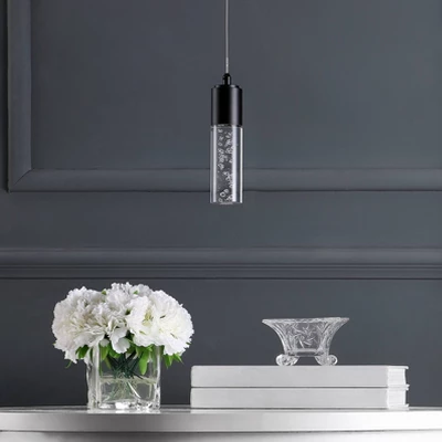 4.75" LED 1-Light Bolha Bubble Acrylic/Iron Minimalist Pendant Black - JONATHAN Y 1 4.75" LED 1-Light Bolha Bubble Acrylic/Iron Minimalist Pendant Black - JONATHAN Y