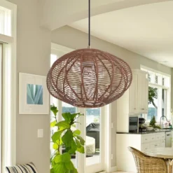 13.5" 1-Light Linnea Pendant Rattan Brown - River Of Goods -Adesso Sales Store GUEST 34381d1c 6ca5 4cbc 8b2a be0c81b54632