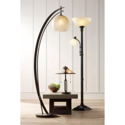 Regency Hill Garver Rustic Retro Torchiere Floor Lamp 72 1/2" Tall Oil Rubbed Bronze With Side Light Amber Glass Shade For Living Room Reading Bedroom -Adesso Sales Store GUEST 35dcfba2 a2b0 4d26 8246 f6bbcf110590