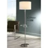 360 Lighting Caper Modern Floor Lamp With Tray Table 60 1/2" Tall Brushed Nickel USB And AC Power Outlet Off White Fabric Drum Shade For Living Room