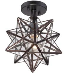 Franklin Iron Works Cuthbert Modern Farmhouse Ceiling Light Semi Flush Mount Fixture 11" Wide Black Iron Moravian Star Clear Glass Panels For Bedroom -Adesso Sales Store GUEST 378451ea 6ee7 4604 9062 88b7cb736f20