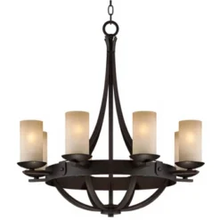 Franklin Iron Works Sperry Bronze Chandelier 28" Wide Rustic Farmhouse Cylinder Scavo Glass Shade 8-Light Fixture For Dining Room House Kitchen Island -Adesso Sales Store GUEST 37ab048c 2ef4 40a1 b199 331dfb937f7c