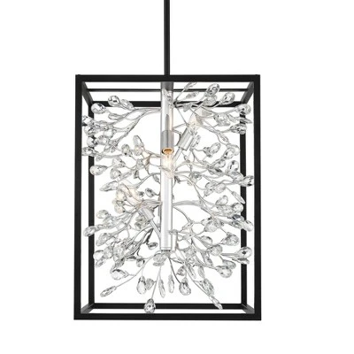 Possini Euro Design Black Silver Pendant Chandelier 15 1/4" Wide Modern Clear Crystal Flower Vine 4-Light Fixture For Dining Room House 2 Possini Euro Design Black Silver Pendant Chandelier 15 1/4" Wide Modern Clear Crystal Flower Vine 4-Light Fixture For Dining Room House - Image 2
