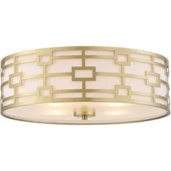 Stiffel Modern Art Deco Ceiling Light Flush Mount Fixture Gold 18" Wide Open Grid Fabric Drum Shade Bedroom Kitchen -Adesso Sales Store GUEST 396d7ba0 8861 465e 9050 1f12ff78f05a