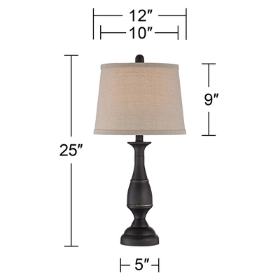 Regency Hill Ben Rustic Farmhouse Table Lamps 25" High Set Of 2 Dark Bronze Metal Beige Linen Drum Shade For Bedroom Living Room Bedside Nightstand 5 Regency Hill Ben Rustic Farmhouse Table Lamps 25" High Set Of 2 Dark Bronze Metal Beige Linen Drum Shade For Bedroom Living Room Bedside Nightstand - Image 5