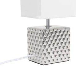 11.81" Tall Petite Hammered Square Bedside Table Desk Lamp With White Fabric Shade Silver - Simple Designs -Adesso Sales Store GUEST 3cb00eea 6091 4212 ad4a 24913e1a3aa1