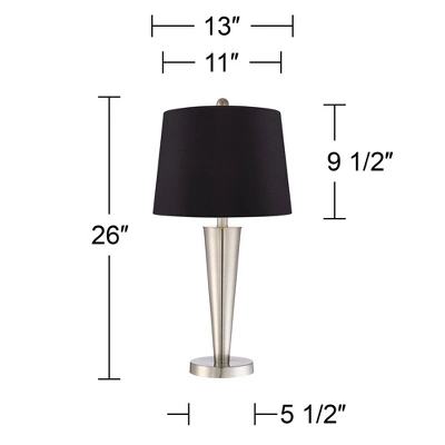 360 Lighting Geoff Modern Table Lamps 26" High Set Of 2 Brushed Nickel With USB Charging Port Black Faux Silk Drum Shade For Bedroom Living Room Desk 4 360 Lighting Geoff Modern Table Lamps 26" High Set Of 2 Brushed Nickel With USB Charging Port Black Faux Silk Drum Shade For Bedroom Living Room Desk - Image 4