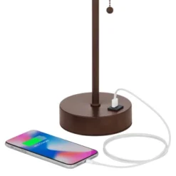 360 Lighting Justin Modern Accent Table Lamps 18 1/4" High Set Of 2 Marbled Bronze Metal With USB Charging Ports Oatmeal Drum Shade For Bedroom Desk -Adesso Sales Store GUEST 3e988342 6175 4e27 a64a d2e1b70bed84