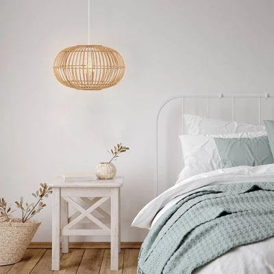 17.5" 1-Light Leo Farmhouse Coastal Rattan LED Pendant Brown - JONATHAN Y 9 17.5" 1-Light Leo Farmhouse Coastal Rattan LED Pendant Brown - JONATHAN Y - Image 9