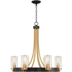 Stiffel Ferrers Dark Bronze Gold Chandelier 26" Wide Clear Glass Shade 6-Light Fixture For Dining Room House Foyer Kitchen Island Entryway Bedroom -Adesso Sales Store GUEST 3f92475e 4aea 44f8 a6c1 36077bd21e85