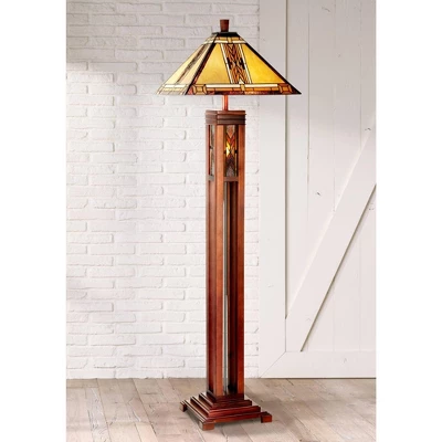 Robert Louis Tiffany Mission Floor Lamp With Nightlight 62.5" Tall Walnut Wood Column Stained Glass Shade For Living Room Reading Bedroom 1 Robert Louis Tiffany Mission Floor Lamp With Nightlight 62.5" Tall Walnut Wood Column Stained Glass Shade For Living Room Reading Bedroom