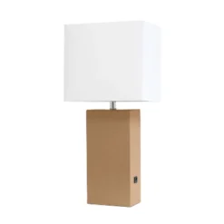 21" Lexington Leather Base Modern Home Decor Bedside Table Lamp With USB Charging Port And Fabric Shade - Lalia Home -Adesso Sales Store GUEST 40b413e0 4c1a 4ec5 b51b b700b6fe0a0d