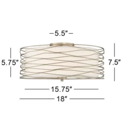 Possini Euro Design Modern Ceiling Light Flush Mount Fixture Antique Silver Leaf 18" Wide Wavy Spun White Drum For Bedroom Kitchen -Adesso Sales Store GUEST 4112a4ed 7d59 4dbe 993c c95c22d4de5b