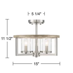 Possini Euro Design Senna Modern Industrial Ceiling Light Semi Flush Mount Fixture 15" Wide Brushed Nickel Gray Wood 3-Light Clear Glass For Bedroom -Adesso Sales Store GUEST 41460016 ab58 486a b506 19c5916f30b8