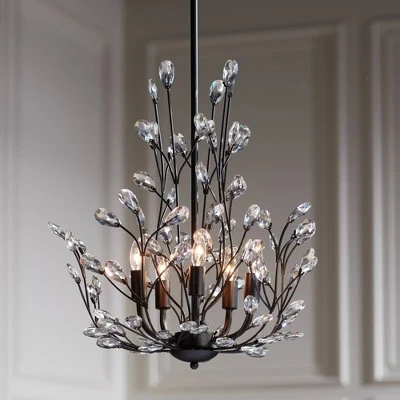 Regency Hill Aurine Matte Black Pendant Chandelier 18" Wide Modern Clear Crystal Glass Leaf 5-Light Fixture For Dining Room Foyer House Kitchen Island 1 Regency Hill Aurine Matte Black Pendant Chandelier 18" Wide Modern Clear Crystal Glass Leaf 5-Light Fixture For Dining Room Foyer House Kitchen Island