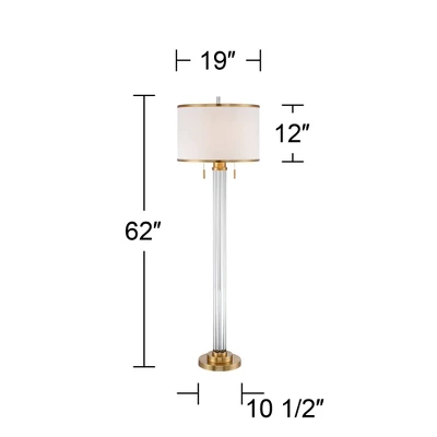 Possini Euro Design Cadence Modern Floor Lamp Standing 62" Tall Crystal Glass Column Satin Brass Linen Drum Shade For Living Room Bedroom Office House 6 Possini Euro Design Cadence Modern Floor Lamp Standing 62" Tall Crystal Glass Column Satin Brass Linen Drum Shade For Living Room Bedroom Office House - Image 6