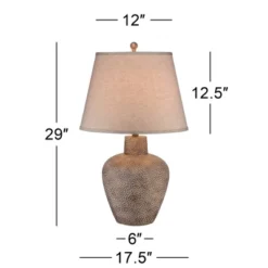 360 Lighting Bentley Rustic Farmhouse Table Lamp 29" Tall Brown Leaf Textured Hammered Pot Off White Empire Shade For Bedroom Living Room House Home -Adesso Sales Store GUEST 44ee5b2d fa65 497d 845f af451a670f7f