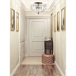 12" LED Metal/Acrylic Crystal Flower Semi Flush Mount Black/Clear - Jonathan Y