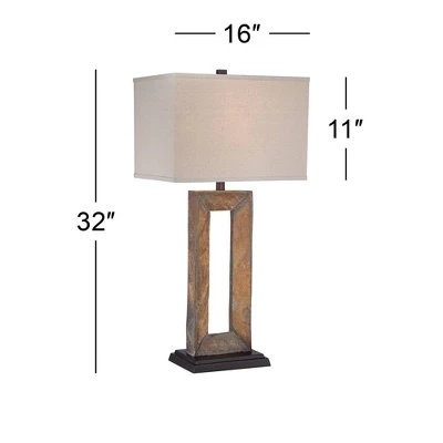 Franklin Iron Works Tahoe Rustic Table Lamp 32" Tall Natural Slate Off White Rectangular Shade For Bedroom Living Room Bedside Nightstand Office Kids 6 Franklin Iron Works Tahoe Rustic Table Lamp 32" Tall Natural Slate Off White Rectangular Shade For Bedroom Living Room Bedside Nightstand Office Kids - Image 6