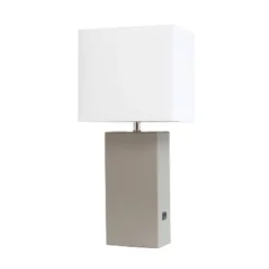 21" Lexington Leather Base Modern Home Decor Bedside Table Lamp With USB Charging Port And Fabric Shade - Lalia Home -Adesso Sales Store GUEST 479c664a 5924 4f17 8a8b 0fb2132d5b13