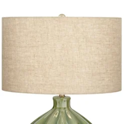 360 Lighting Modern Table Lamp With USB Charging Port 20.5" High Green Ribbed Ceramic Oatmeal Fabric Drum Shade For Bedroom Desk (Color May Vary) -Adesso Sales Store GUEST 4834d73a ef63 4f38 bd76 bd4a0f3762fc