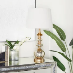 Linen Buffet Lamp With Tapered Shade Gold - Olivia & May