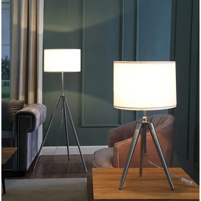 64" X 47" Mid-Century Adjustable Tripod Metal Floor Lamp Chrome/Silver - Ore International 4 64" X 47" Mid-Century Adjustable Tripod Metal Floor Lamp Chrome/Silver - Ore International - Image 4