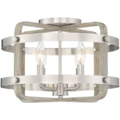 Barnes And Ivy Woodway Modern Farmhouse Ceiling Light Flush Mount Fixture 15 3/4" Wide Brushed Nickel Wood Grain 4-Light For Bedroom Living Room House -Adesso Sales Store GUEST 49bd1962 84e9 40c6 ad96 56a6e7bf2644