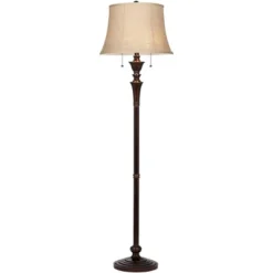 Regency Hill Brooke Rustic Vintage Retro Floor Lamp Standing 60" Tall Rich Bronze Copper Burlap Bell Shade For Living Room Bedroom Office House Home -Adesso Sales Store GUEST 4a3c2f74 bcb2 4ceb 823c 3d105a45bf99