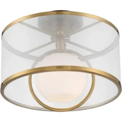 Possini Euro Design Carlyn Modern Art Deco Ceiling Light Semi Flush Mount Fixture 14" Wide Warm Brass Black Orb Organza Drum Shade For Bedroom Kitchen -Adesso Sales Store GUEST 4acc925a 9848 4adf a072 26596db1590c