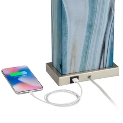 360 Lighting Connie Modern Table Lamps 25" High Set Of 2 Blue Faux Marble With USB Charging Ports LED White Shade For Bedroom Living Room House Desk -Adesso Sales Store GUEST 4cf6a2c4 b871 4398 af22 3a98d79344df