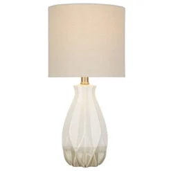 19" Textured Ceramic Accent Table Lamp With Linen Shade (Includes LED Light Bulb) White - Cresswell Lighting -Adesso Sales Store GUEST 4cfd08b5 8128 4ad9 9aef f4ab8aceba19