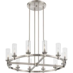 Stiffel Brushed Nickel Wagon Wheel Chandelier 36" Wide Modern Clear Glass Shade 12-Light Fixture For Dining Room House Kitchen -Adesso Sales Store GUEST 4d8d3521 163d 4654 82cf ed45a70a0c82