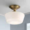 Regency Hill Rustic Farmhouse Ceiling Light Semi Flush Mount Fixture 12" Wide Soft Gold Opal White Glass For Bedroom Kitchen Living Room Hallway House