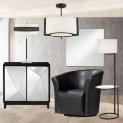 360 Lighting Modern Floor Lamp With Table Glass 62" Tall Black White Fabric Drum Shade For Living Room Reading Bedroom Office -Adesso Sales Store GUEST 4dad97b6 b6eb 4a51 a780 60b538b6a2ab