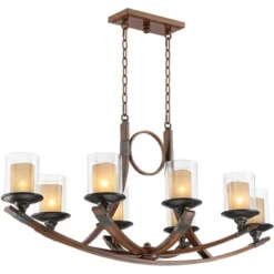 Franklin Iron Works Tafford Mahogany Wood Linear Pendant Chandelier 43 1/4" Wide Rustic Farmhouse Clear Glass 8-Light Fixture For Dining Room Kitchen -Adesso Sales Store GUEST 4ddc512a ebfc 4527 a75c b2d8f97df182