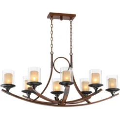Franklin Iron Works Tafford Mahogany Wood Linear Pendant Chandelier 43 1/4" Wide Rustic Farmhouse Clear Glass 8-Light Fixture For Dining Room Kitchen -Adesso Sales Store GUEST 4f76e857 ade6 454b 8b27 d9cb33a2b928
