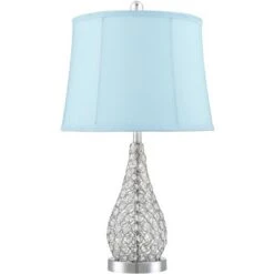 360 Lighting Sergio Modern Accent Table Lamps 23 1/2" High Set Of 2 Chrome Clear Acrylic With USB Charging Port Blue Softback Drum Shade For Home Desk -Adesso Sales Store GUEST 50187d19 ddee 46ee 9944 e991db61e2e7