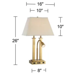 Possini Euro Design Deacon Modern Desk Table Lamp 26" High Brass With USB And AC Power Outlet In Base LED Reading Light Oatmeal Shade For Office Desk -Adesso Sales Store GUEST 50b134c2 3960 4fd6 b026 ab23dd3b648f