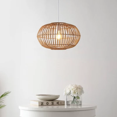 17.5" 1-Light Leo Farmhouse Coastal Rattan LED Pendant Brown - JONATHAN Y 16 17.5" 1-Light Leo Farmhouse Coastal Rattan LED Pendant Brown - JONATHAN Y - Image 16