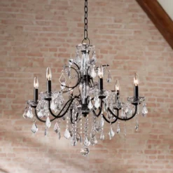 Vienna Full Spectrum DeMallo Dark Bronze Chandelier 26" Wide French Scroll Arm Clear Crystal 6-Light Fixture For Dining Room Home Foyer Kitchen Island