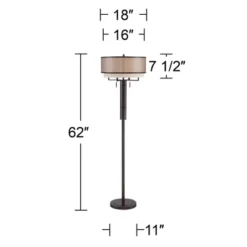 Franklin Iron Works Alamo Industrial Rustic Floor Lamp 62" Tall Bronze Metal Sheer Organza Outer Linen Fabric Inner Double Drum Shade For Living Room -Adesso Sales Store GUEST 5265f35b 3d09 4304 b50d 0dab942ffd48