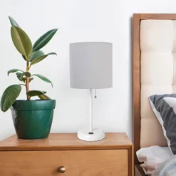 19.5" Bedside USB Port Feature Metal Table Desk Lamp White With Gray Fabric Shade - Creekwood Home -Adesso Sales Store GUEST 54c20bec ebc9 49e5 9131 f10e2faa8a40