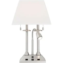 Possini Euro Design Dexter Modern Table Lamp 26" High Brushed Nickel With USB And AC Power Outlet In Base LED Reading Light White Shade For Home Desk -Adesso Sales Store GUEST 550d45bd 55cb 4f73 93fa 137dbebc1854