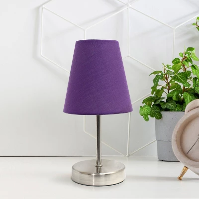10.5" Petite Metal Stick Bedside Table Desk Lamp In Sand Nickel With Fabric Shade Purple - Creekwood Home 5 10.5" Petite Metal Stick Bedside Table Desk Lamp In Sand Nickel With Fabric Shade Purple - Creekwood Home - Image 5