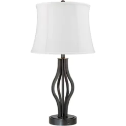 360 Lighting Heather Modern Industrial Table Lamps 25 3/4" High Set Of 2 Dark Iron With USB Charging Port White Softback Drum Shade For Bedroom Desk -Adesso Sales Store GUEST 561a263d adf3 4a50 a21d bec7d9e7491b